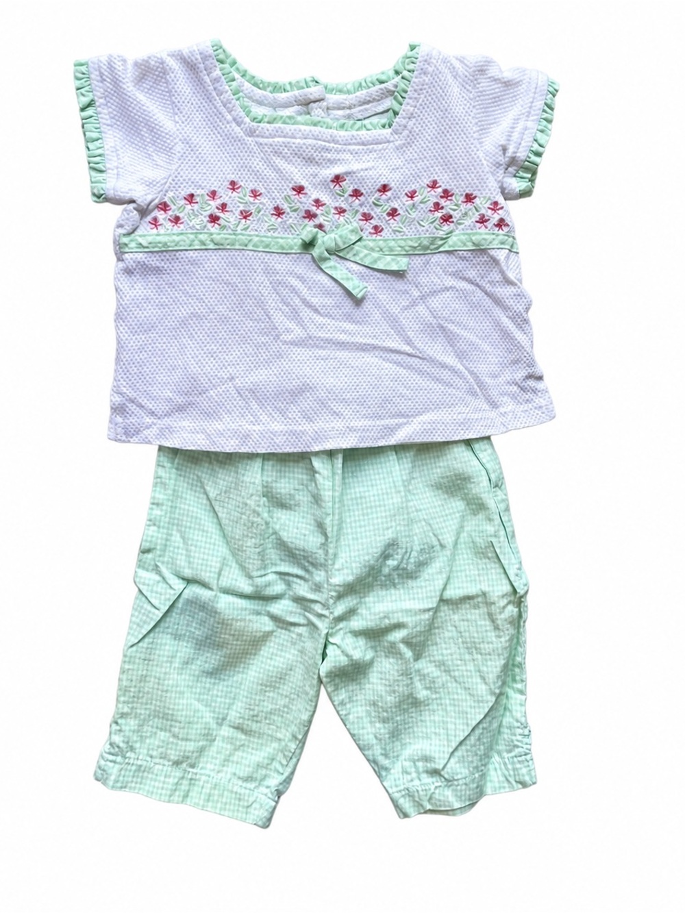 Vintage Y2K Sesame Street 12 Month Girl 2 Pc Set White Cotton Seersucker Gingham